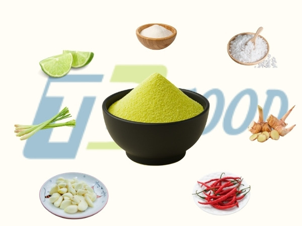 Thành phần tự nhiên của bột gia vị cà ri xanh TD FOOD với sả, lá chanh, riềng
